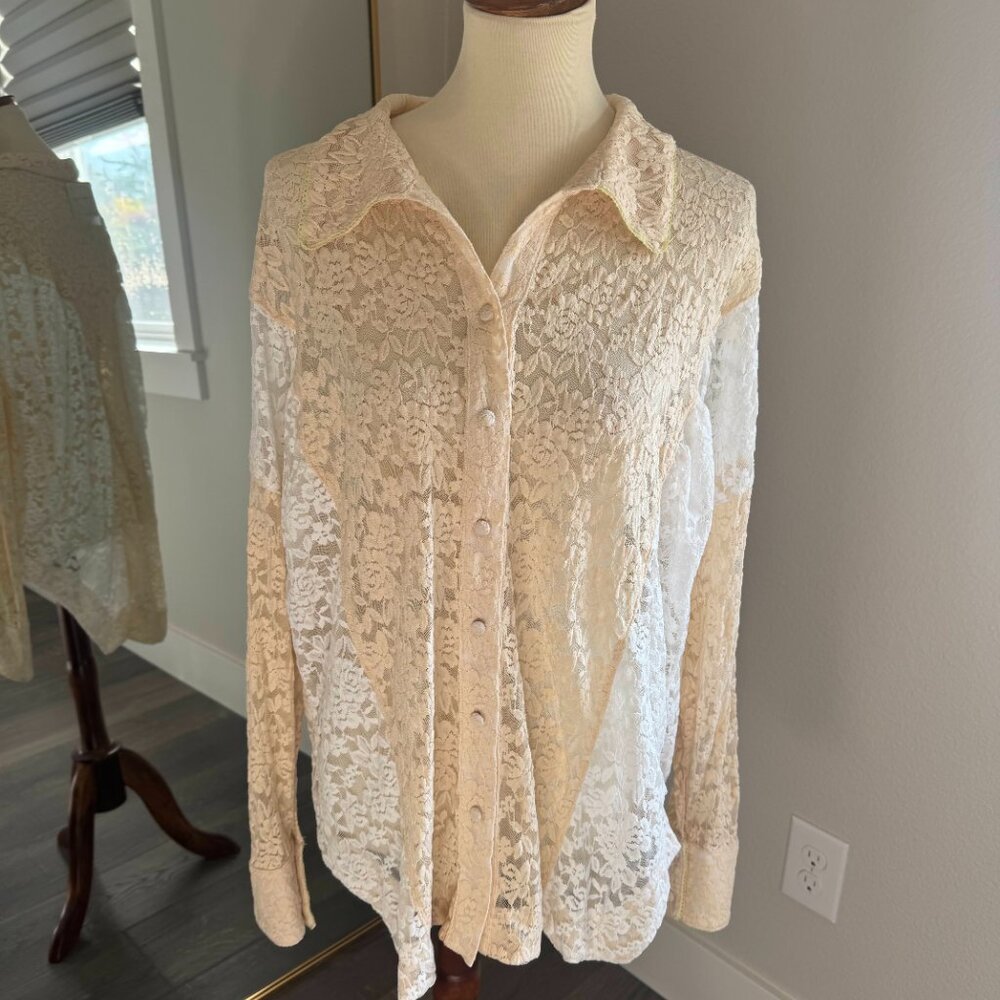 Free People Cream Lace Button Down Shirt